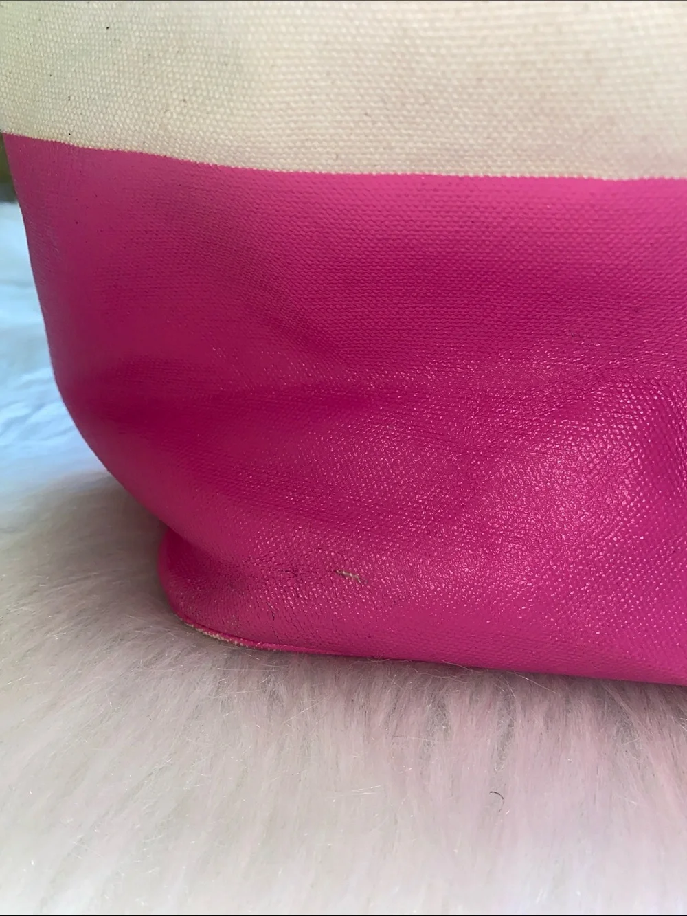 kate spade Cream and Bright Pink Canvas Tote with Slogan